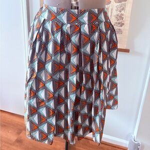 Eloquii A-Line Skirt with Orange and Blue Geometric Pattern